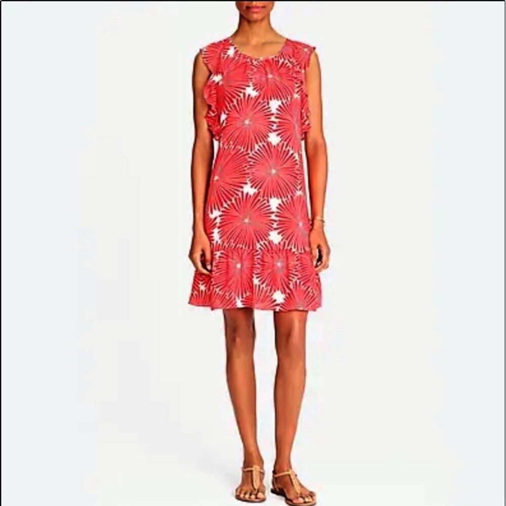 J Crew Red Sunburst Flowers Flutter Sleeve Dress